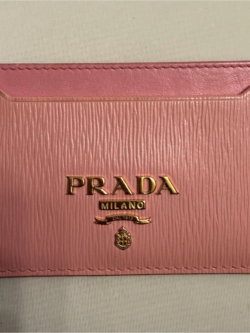 Prada Pink Textured Leather Card Case with Gold Logo